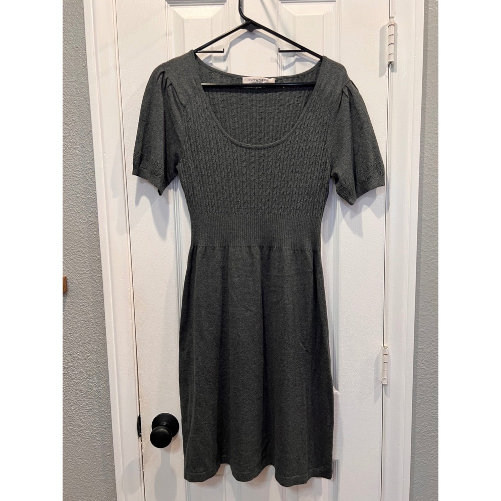 Evan-Picone Womens Gray Knit Sweater Dress Short Sleeve Angora Blend Size M